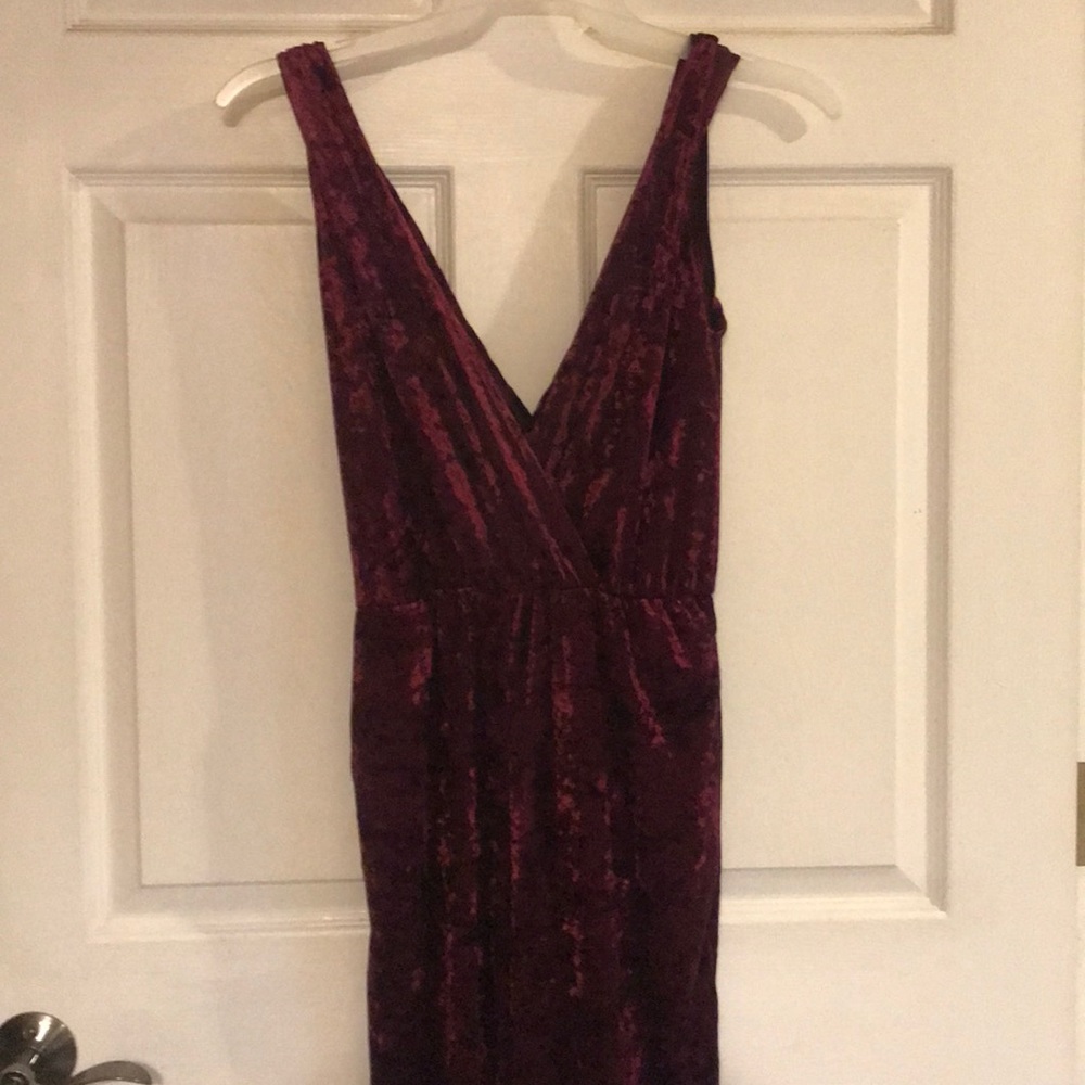 Wine crushed velvet cropped jumpsuit